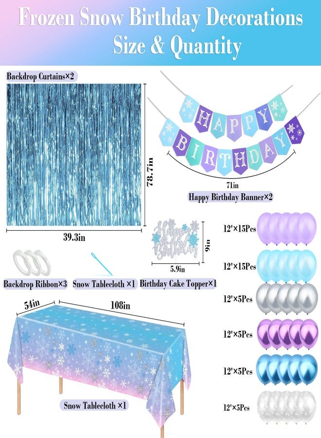 CIEHER Snowflake Birthday Decorations for Girls Set - Birthday Banner, Snowflake Plastic Tablecloth, 60PCS Balloons, Cake Topper and 2 Pack Blue Streamers - Image 3