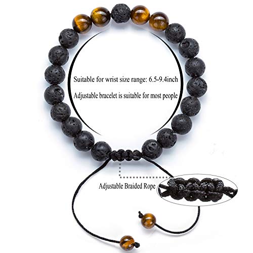 Hamoery Men Women 8mm Lava Rock Aromatherapy Anxiety Essential Oil Diffuser Bracelet Braided Rope Natural Stone Yoga Beads Bracelet Bangle(Tiger Eye) - Image 3
