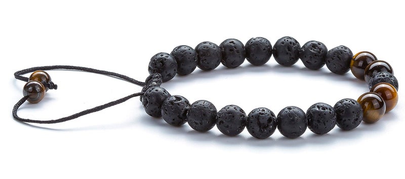 Hamoery Men Women 8mm Lava Rock Aromatherapy Anxiety Essential Oil Diffuser Bracelet Braided Rope Natural Stone Yoga Beads Bracelet Bangle(Tiger Eye) - Image 4