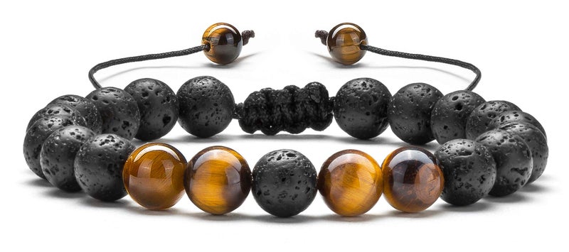 Hamoery Men Women 8mm Lava Rock Aromatherapy Anxiety Essential Oil Diffuser Bracelet Braided Rope Natural Stone Yoga Beads Bracelet Bangle(Tiger Eye) - Image 1