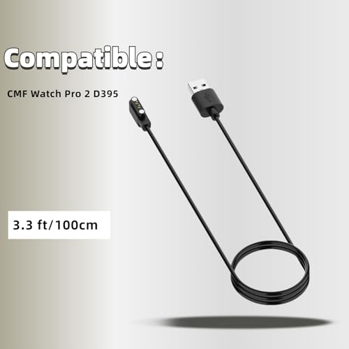 QHBAMD شاحن QHBAMD متوافق مع CMF بواسطة Nothing Watch Pro بديل كابل الشحن متوافق مع CMF Watch Pro 2 D395 ساعة ذكية كابلات 3.3 قدم/1 متر - Image 2