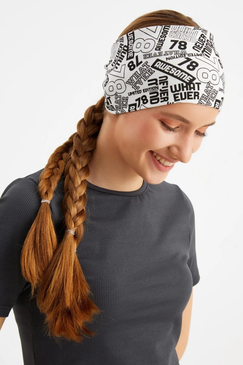 Butikgiz White-Orange 2-Pack Double Sided Use Alternative, Combed Cotton, Non-Slip, Lightweight, Sports Hair Band Bandana