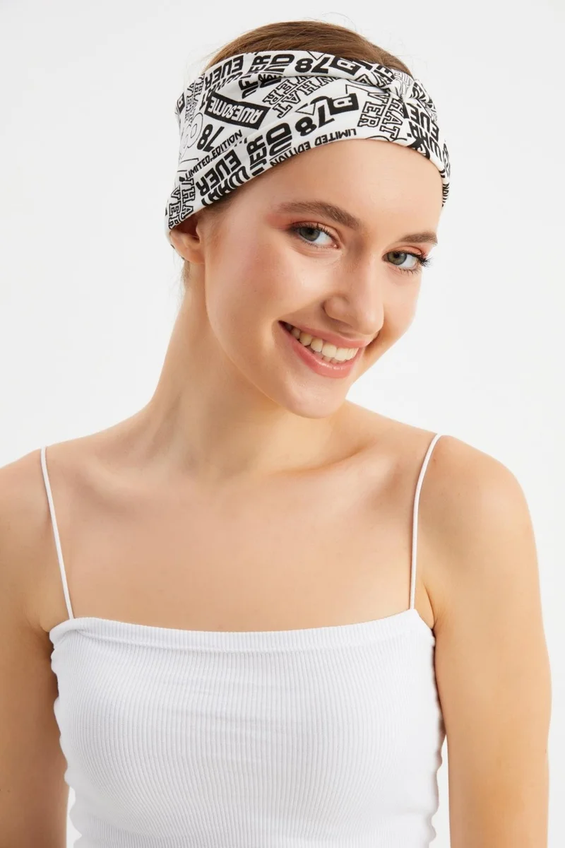 Butikgiz White-Orange 2-Pack Double Sided Use Alternative, Combed Cotton, Non-Slip, Lightweight, Sports Hair Band Bandana