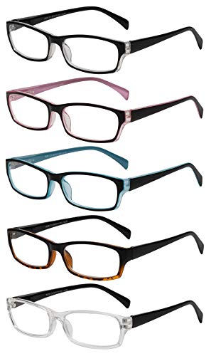 Yogo Vision Reading Glasses 5 Pairs Fashion Ladies Quality Designed Spring Hinge Readers for Women Set of Black Clear, Red Pink, Blue Light Blue, Havana Black, Transparent Black 1.5 - Image 1
