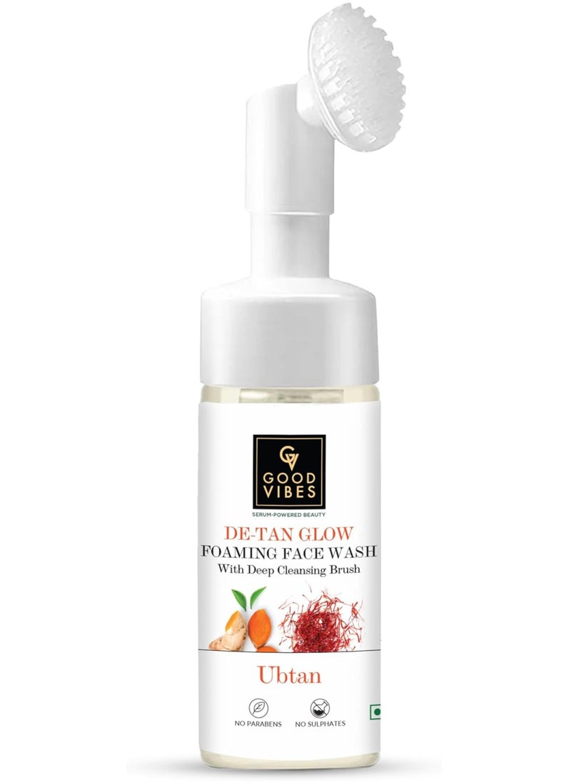 Good Vibes Good Vibes Ubtan Insta Glow Foaming Face Wash Built-In Deep Cleansing Brush For All Skin Types Deeply Clean Skin Pores With Turmeric, Saffron, Vitamin B3 - No Parabens, Sulphates & Mineral Oil (150ml)  - Image 1