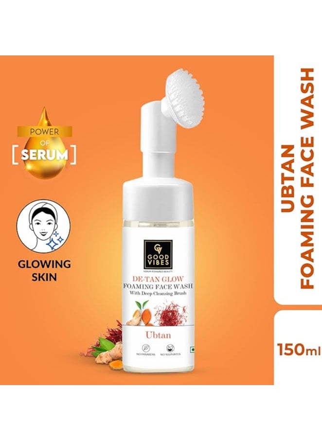 Good Vibes Good Vibes Ubtan Insta Glow Foaming Face Wash Built-In Deep Cleansing Brush For All Skin Types Deeply Clean Skin Pores With Turmeric, Saffron, Vitamin B3 - No Parabens, Sulphates & Mineral Oil (150ml)  - Image 2