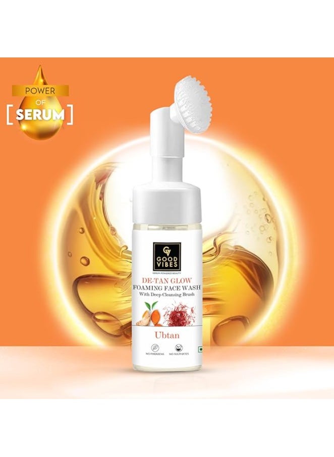 Good Vibes Good Vibes Ubtan Insta Glow Foaming Face Wash Built-In Deep Cleansing Brush For All Skin Types Deeply Clean Skin Pores With Turmeric, Saffron, Vitamin B3 - No Parabens, Sulphates & Mineral Oil (150ml)  - Image 3