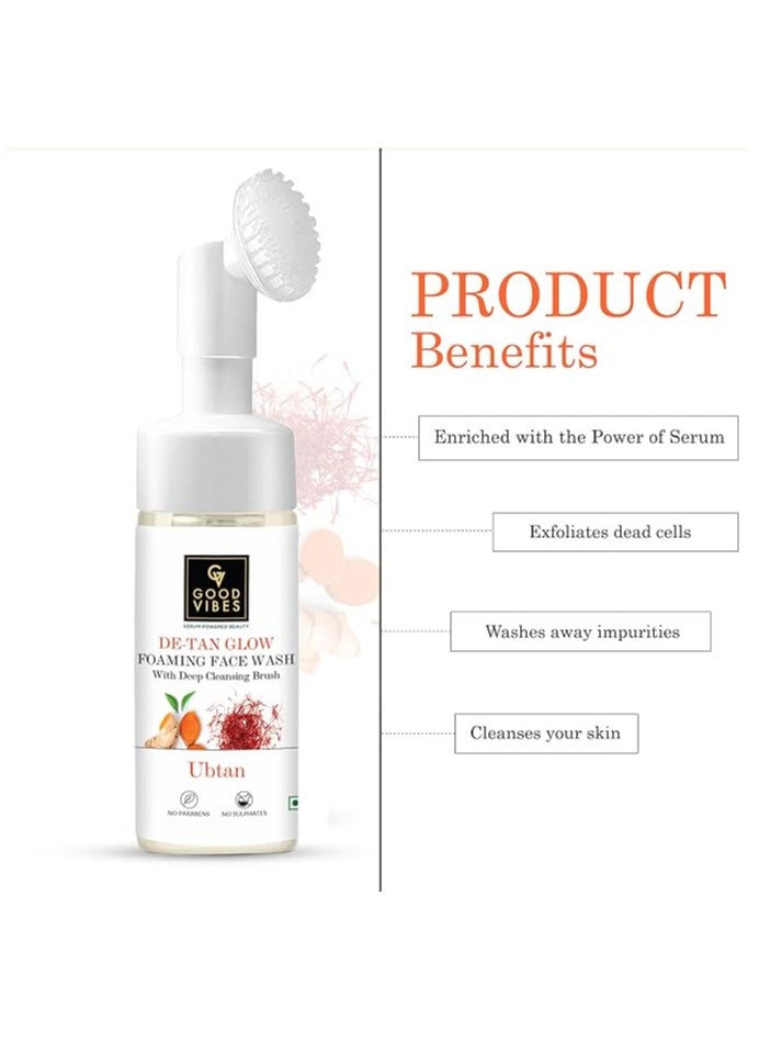 Good Vibes Good Vibes Ubtan Insta Glow Foaming Face Wash Built-In Deep Cleansing Brush For All Skin Types Deeply Clean Skin Pores With Turmeric, Saffron, Vitamin B3 - No Parabens, Sulphates & Mineral Oil (150ml)  - Image 5