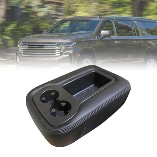 Priprilod Black Leather Center Console Jump Armrest Cover Fit for Chevy Silverado Tahoe Suburban Avalanche GMC Sierra Yukon XL 2007 2008 2009 2010 2011 2012 2013 with Zipper Designonly Leather - Image 1