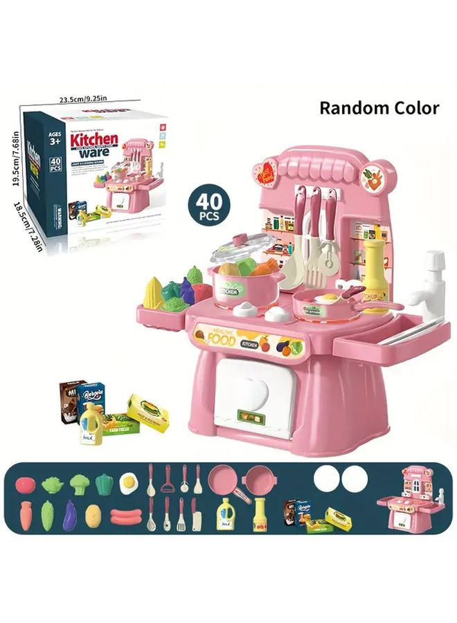 40Pcs Pink Pretend Play Kitchen Toys Vegetable Fruit Set Role Play Gift for Girls Aged 3 Plus - Image 5