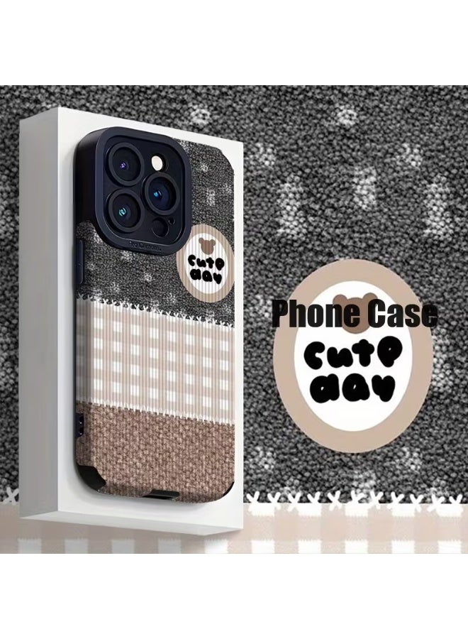 Temu Stylish phone case with a checkered design and creative bear pattern, shockproof and elegant, compatible with iPhone 14 Pro Max - Image 1