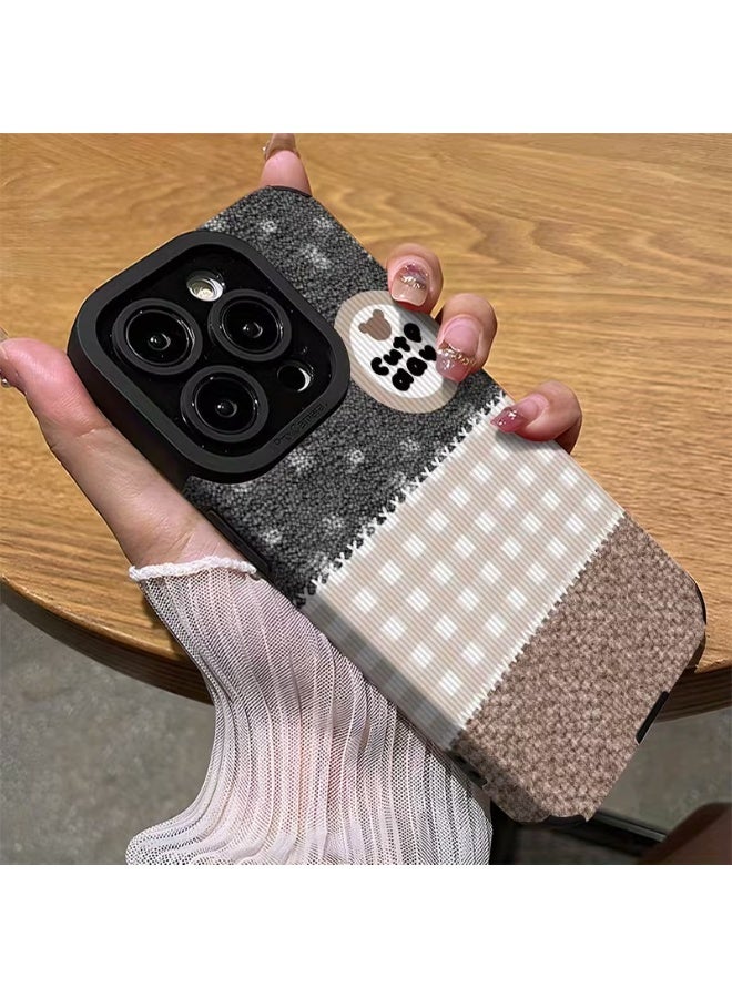 Temu Stylish phone case with a checkered design and creative bear pattern, shockproof and elegant, compatible with iPhone 14 Pro Max - Image 2
