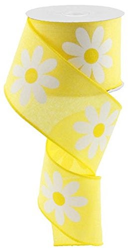 Daisy Flower Canvas Wired Edge Ribbon 25 x 10 Yards Yellow