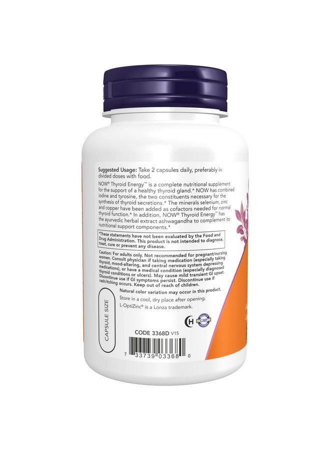 now Supplements Thyroid Energy™ Iodine And Tyrosine Plus Selenium Zinc And Copper 90 Veg Capsules  - Image 4