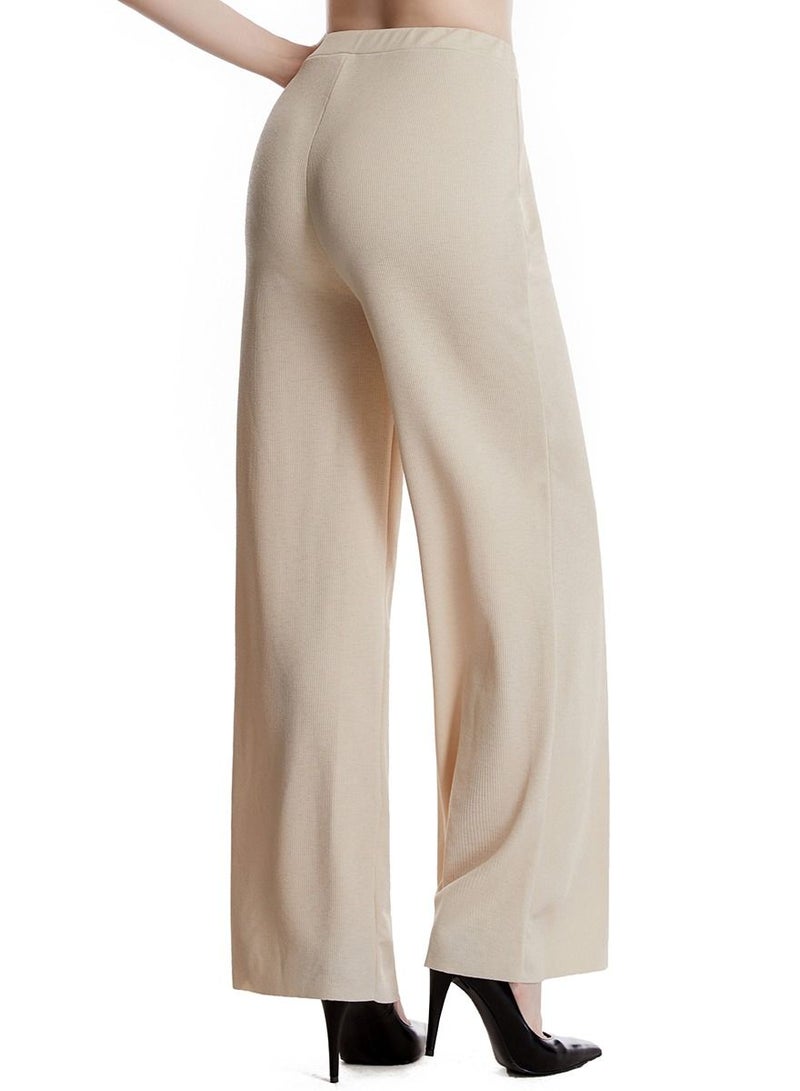 Loquat Women's Solid Color Elastic Waistband Comforty Loose Casual Pants Beige  - Image 3