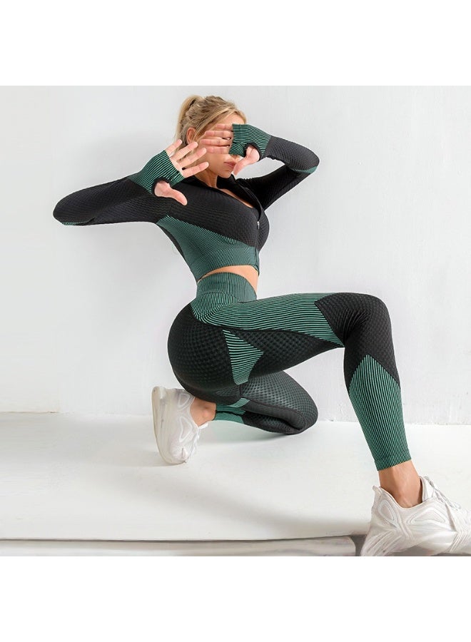 NIBEMINENT Women's 3pcs Seamless Workout Outfits Sets, Yoga Sportswear Tracksuit Leggings and Stretch Sports Bra Fitness - Image 2