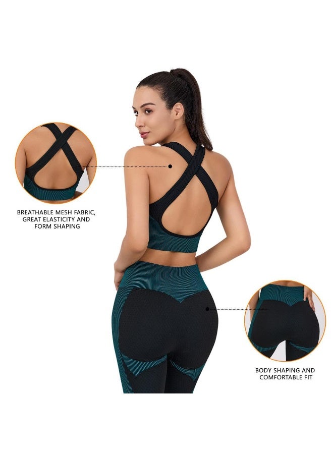 NIBEMINENT Women's 3pcs Seamless Workout Outfits Sets, Yoga Sportswear Tracksuit Leggings and Stretch Sports Bra Fitness - Image 4