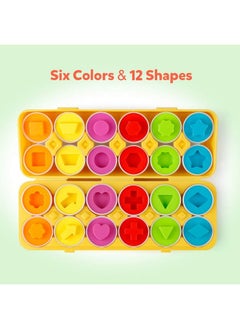 Coogam Coogam Matching Eggs 12 pcs Set Color & Shape Recoginition Sorter Puzzle for Toddlers Easter Travel Game Early Learning Educational Fine Motor Skill Montessori Gift for Year Old Kids  - Image 2