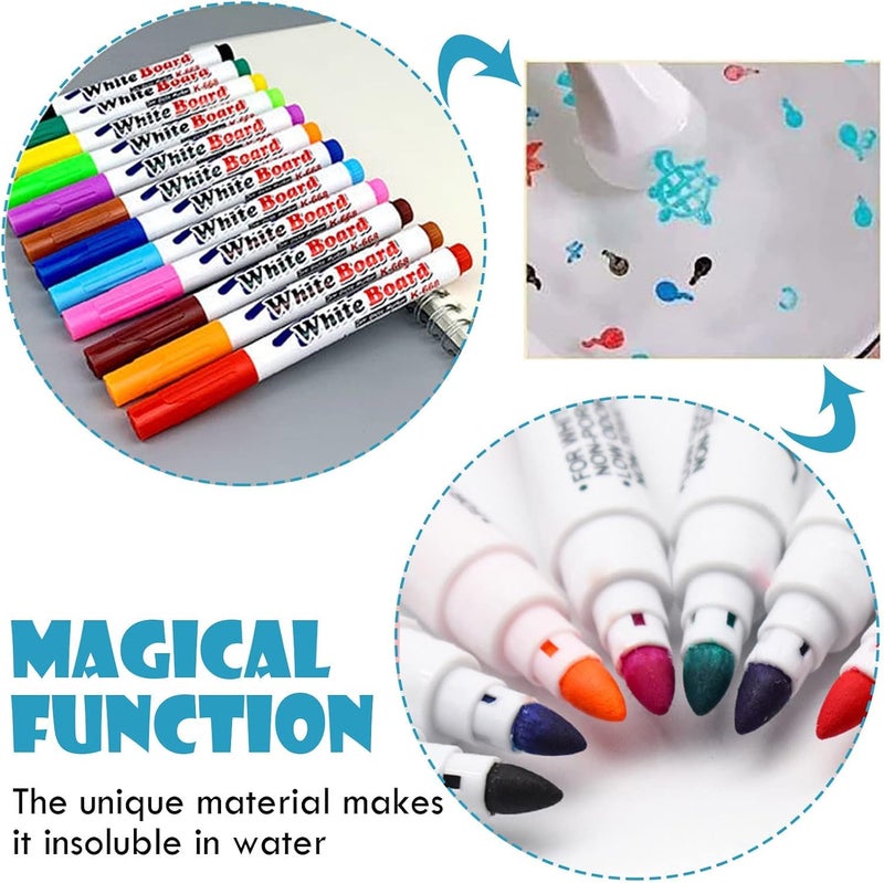 woobles Magical Water Painting Pen, Magical Floating Ink Pen, Float in Water Markers, Doodle Water Floating Pens, Magic Water Painting Pen for Kids (12 colors) 12 colors - Image 3