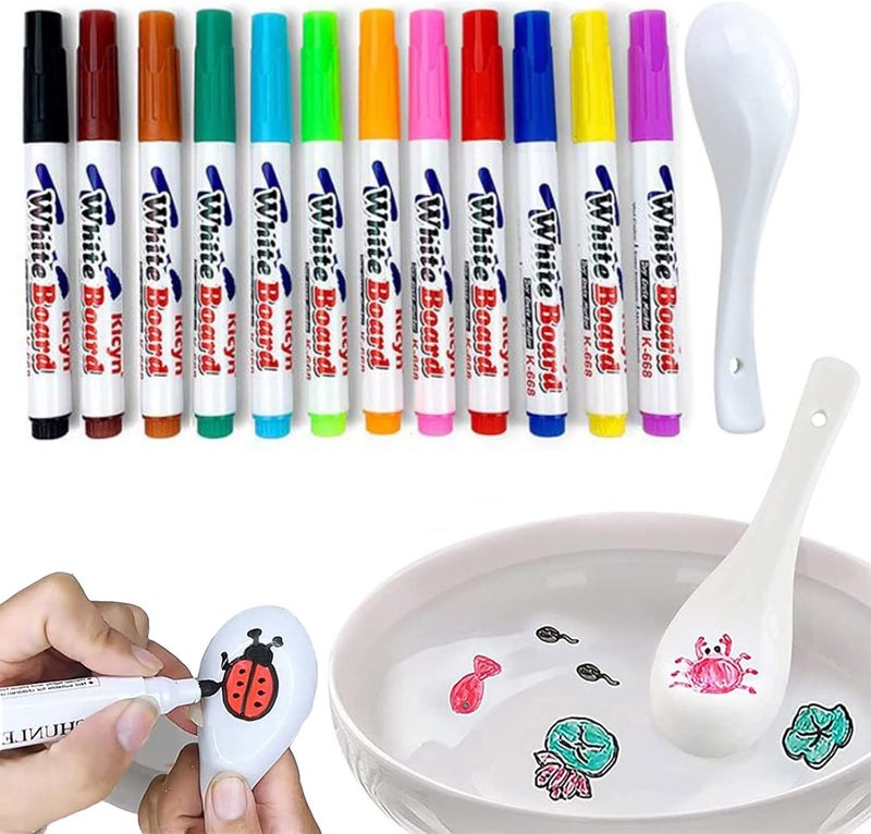 woobles Magical Water Painting Pen, Magical Floating Ink Pen, Float in Water Markers, Doodle Water Floating Pens, Magic Water Painting Pen for Kids (12 colors) 12 colors - Image 1