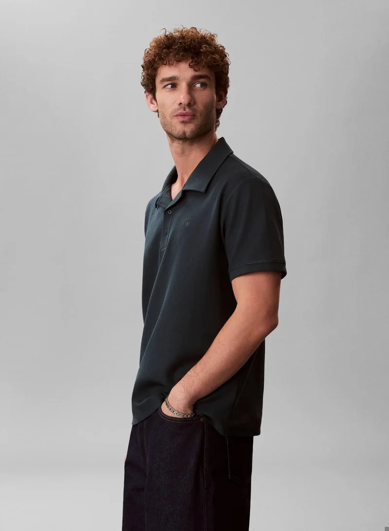 Calvin Klein Jeans Dark Teal Waffle Texture Polo Shirt for Men | Best Price UAE