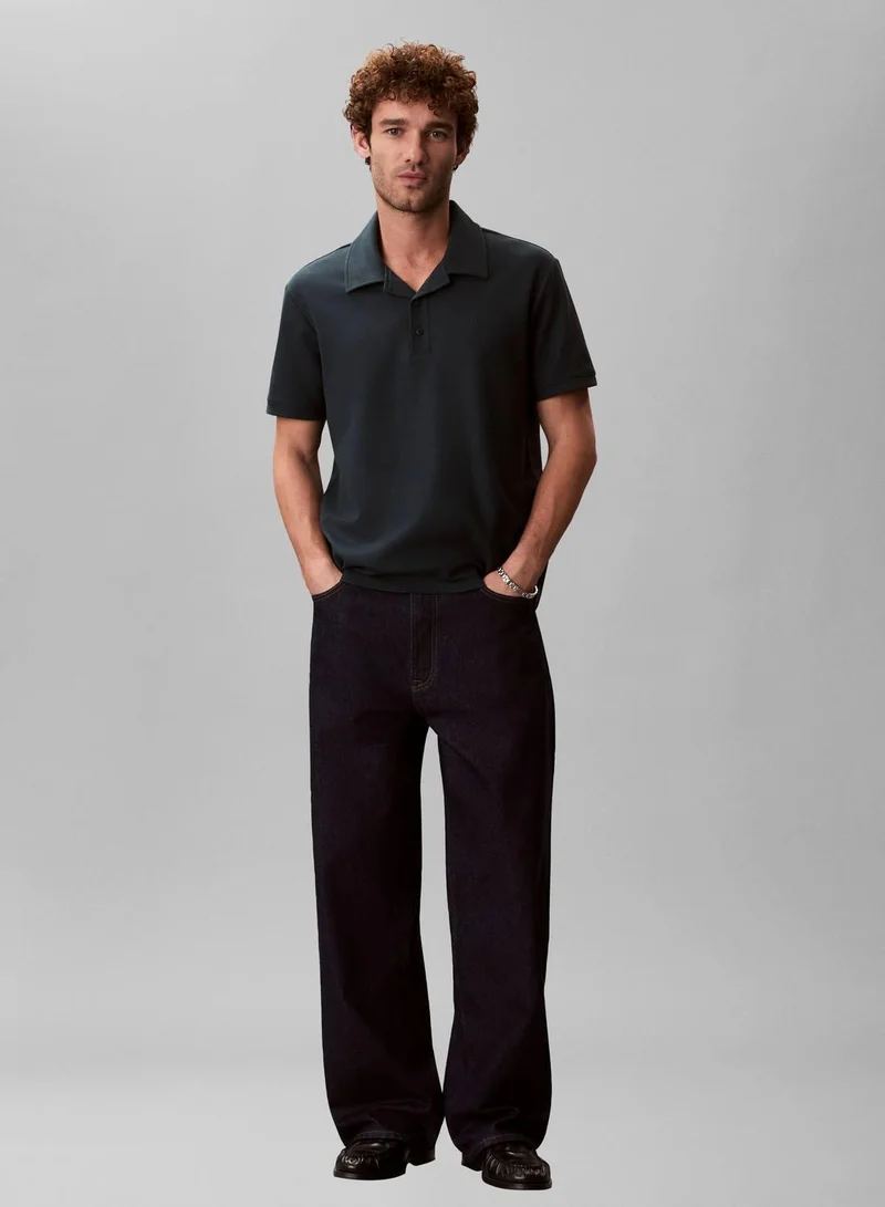 Calvin Klein Jeans Dark Teal Waffle Texture Polo Shirt for Men | Best Price UAE