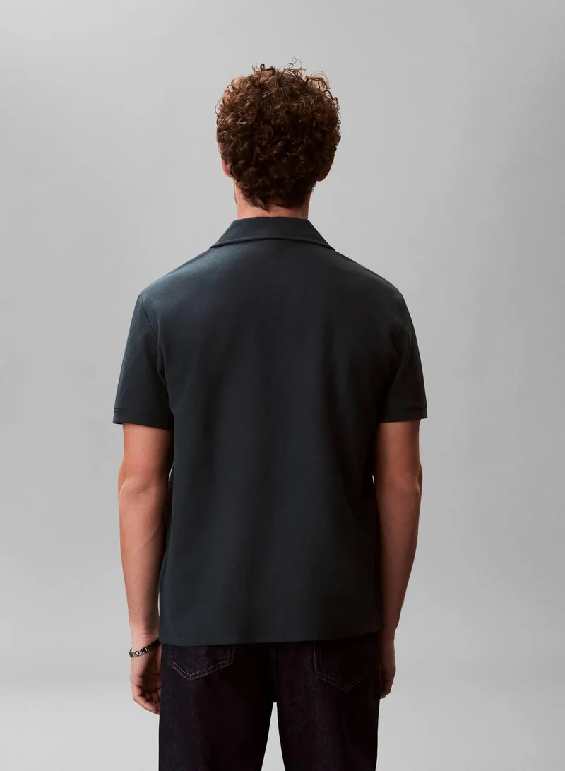 Calvin Klein Jeans Dark Teal Waffle Texture Polo Shirt for Men | Best Price UAE