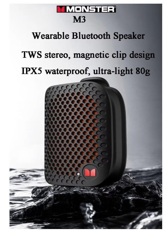 Monster - M3 Wearable Portable Detective Magnetic Speaker Clip-on Bluetooth Speaker TWS Stereo Broadcast Portable Speaker - Image 1