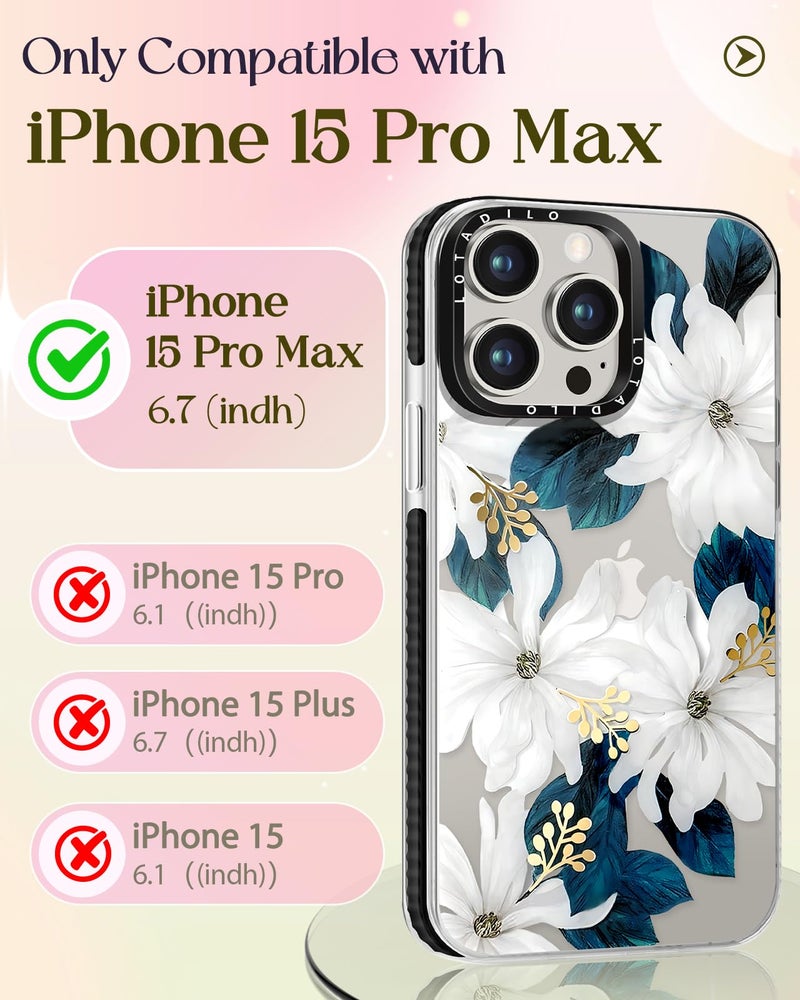 Lotadilo for iPhone 15 Pro Max Case for Women - Cute Kawaii Design Girls Compatible with Magsafe Magnetic Ring Holder Stand Blue Flower Phone Covers Aesthetic Girly TPU Funda for 15 Pro Max - Image 2