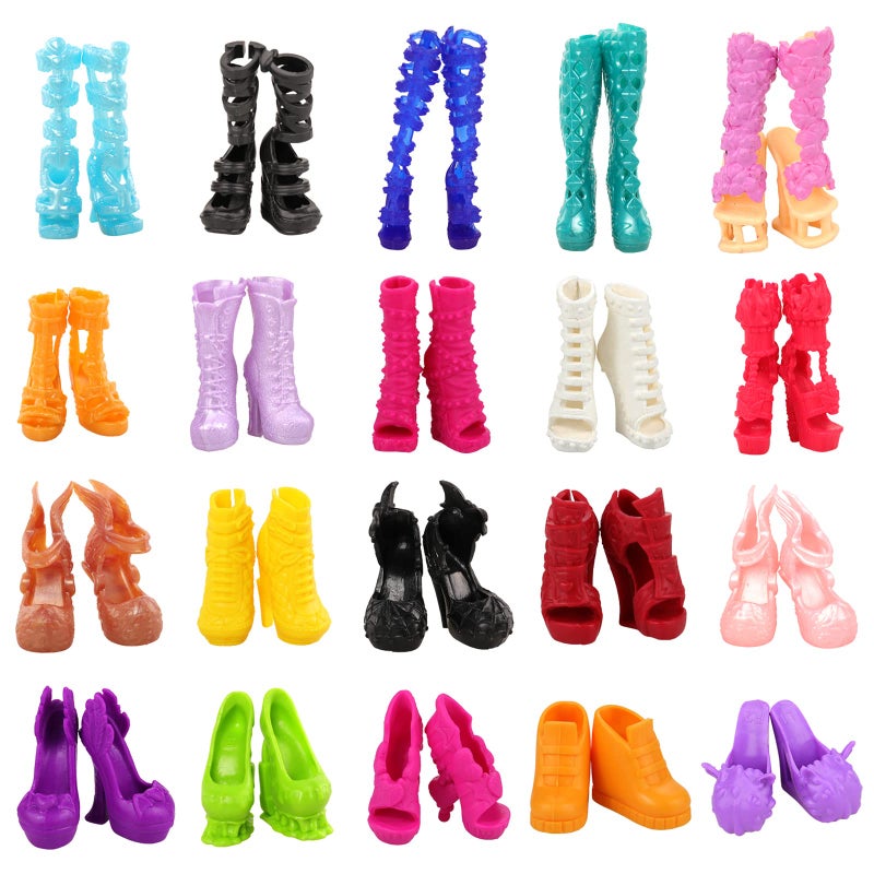 Barwa 10 Pairs Doll Shoes Accessories for Doll Fashion High Heels Sandals Boots Shoes Pack - Image 2