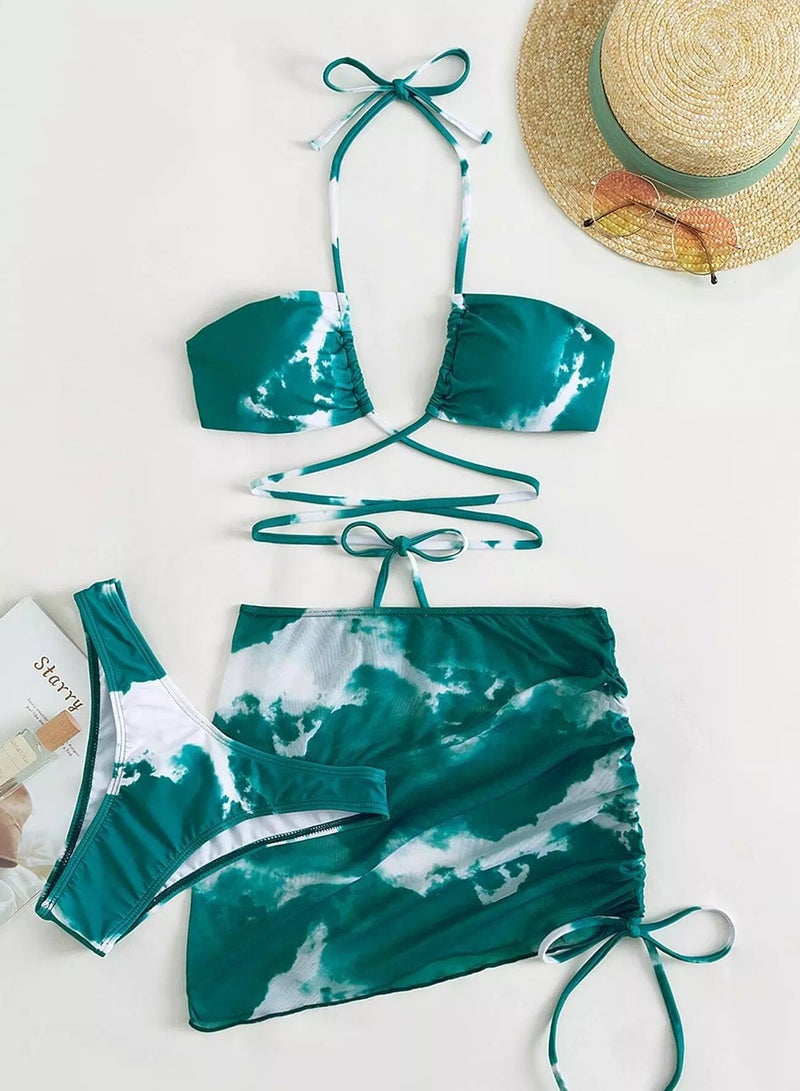 Generic 3pack Tie Dye Halter Bikini Swimsuit & Beach Skirt  - Image 5