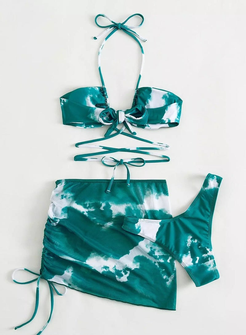 Generic 3pack Tie Dye Halter Bikini Swimsuit & Beach Skirt  - Image 3