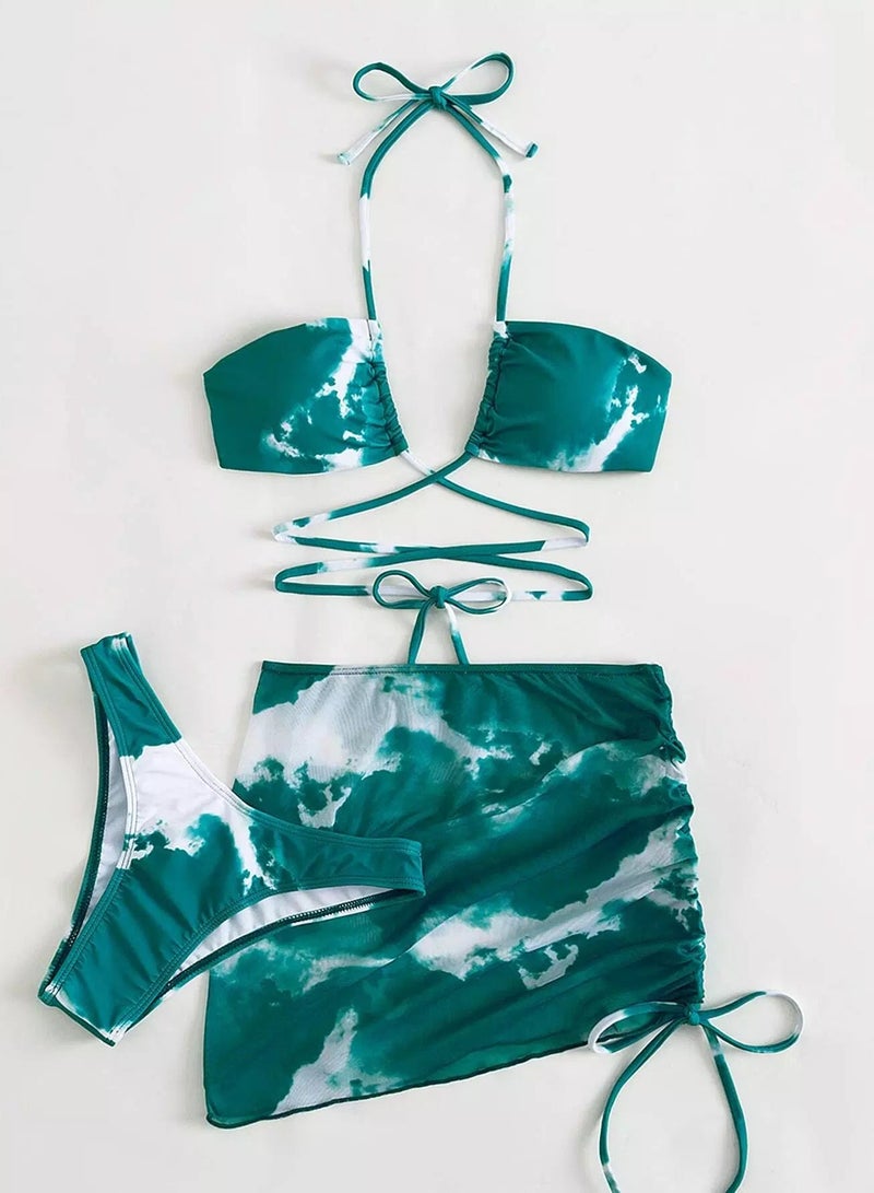 Generic 3pack Tie Dye Halter Bikini Swimsuit & Beach Skirt  - Image 4