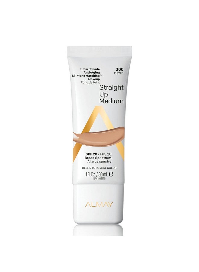 Almay Anti Aging Foundation Smart Shade Skintone Matching Makeup Natural Finish With Spf 20 Hypoallergenicfragrance Free Dermatologist Tested 300 Straight Up Medium 1 Oz - Image 1