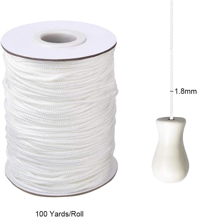 1.8 mm × 100 Yards/Roll Braided Lift Shade Cord - White Polyester Shade Blinds Pull String Rope for Aluminum Blinds Windows, Roman Shade Repair, Gardening Plant & Crafts and DIY Projects