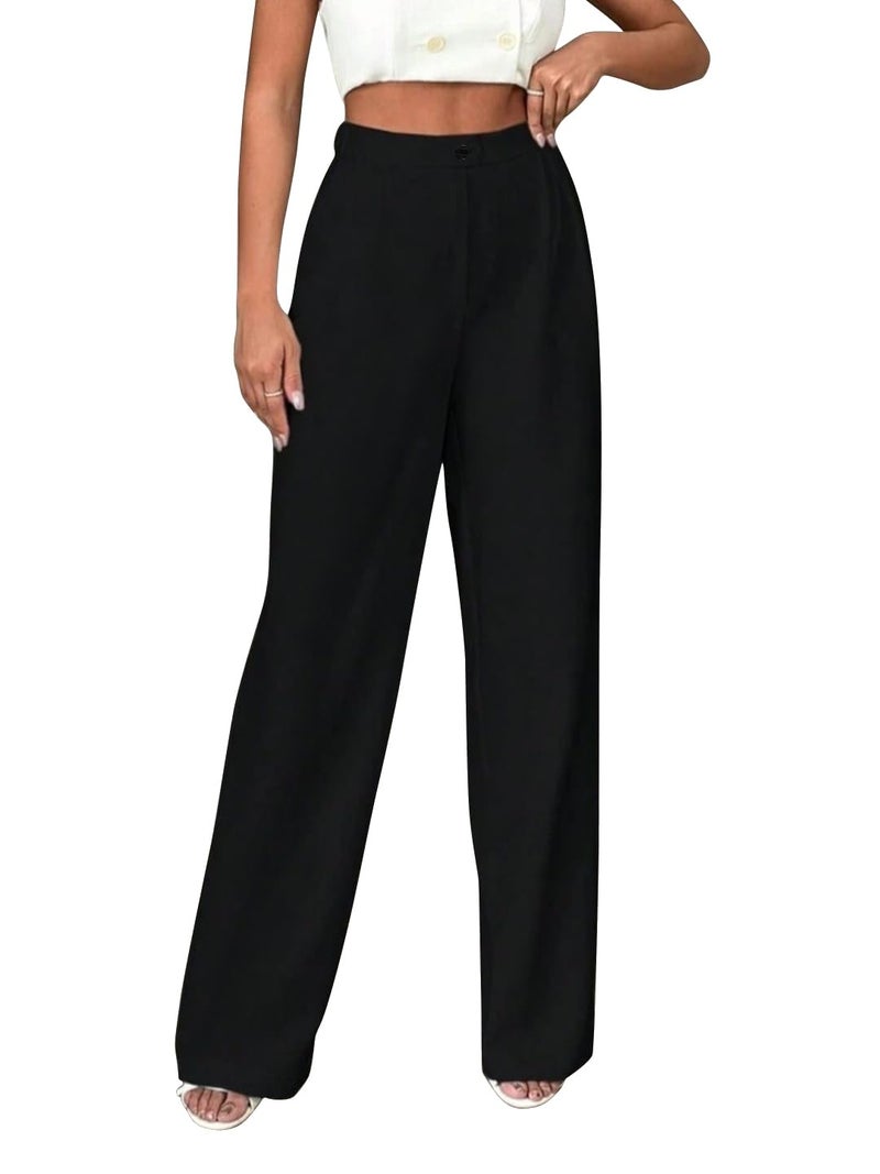 Toochki Trousers for Woman Pants Women's Formal Office Korean | Black Track Pant | Straight | Cotton Spandex Stretchable Trouser | High-Waisted Bottom Wear - Image 1