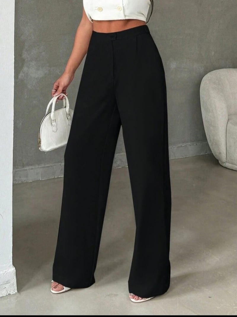 Toochki Trousers for Woman Pants Women's Formal Office Korean | Black Track Pant | Straight | Cotton Spandex Stretchable Trouser | High-Waisted Bottom Wear - Image 3