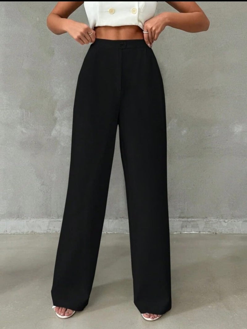Toochki Trousers for Woman Pants Women's Formal Office Korean | Black Track Pant | Straight | Cotton Spandex Stretchable Trouser | High-Waisted Bottom Wear - Image 4