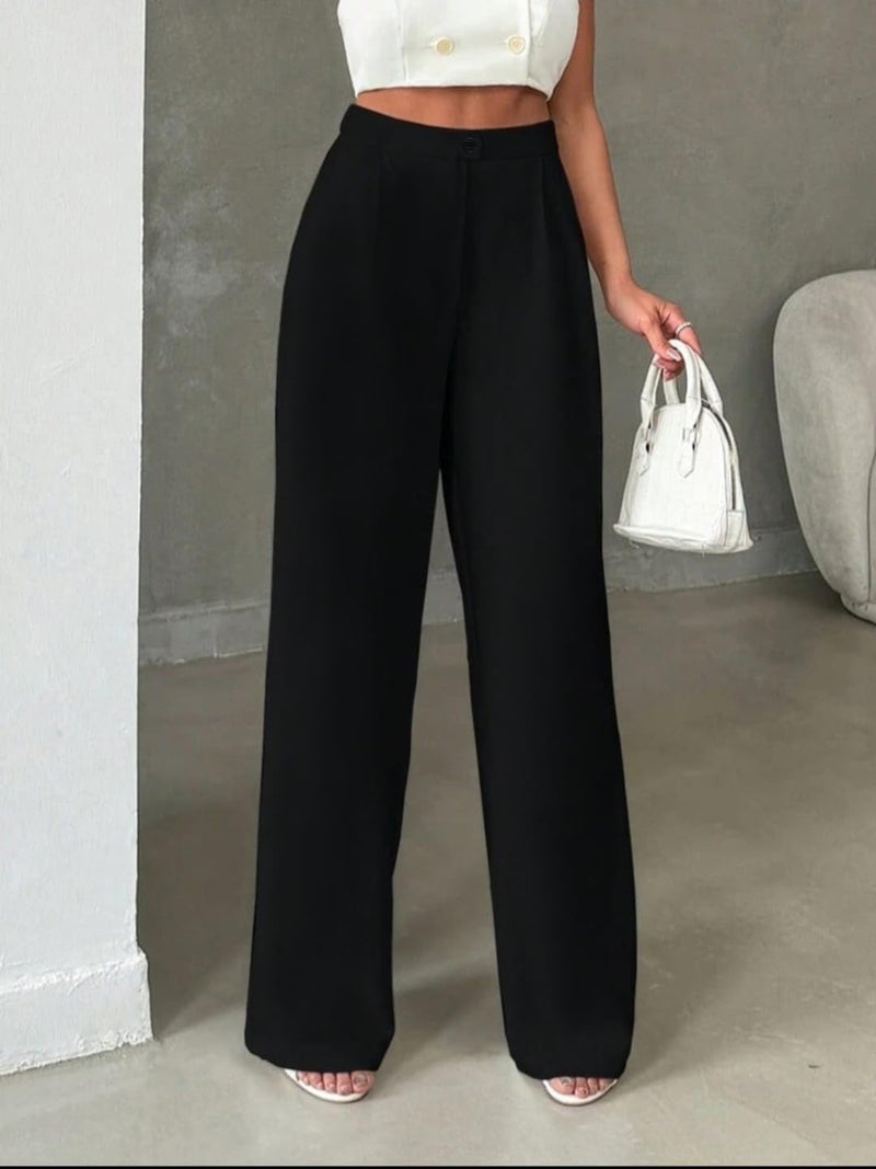 Toochki Trousers for Woman Pants Women's Formal Office Korean | Black Track Pant | Straight | Cotton Spandex Stretchable Trouser | High-Waisted Bottom Wear - Image 5