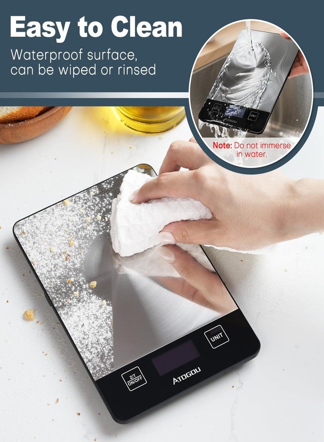 Atogou Food Scale, 33lb Rechargeable Kitchen Scale with Full-View Backlit LCD Display, Waterproof Stainless Steel Surface, Type-C Charging, Grams and Ounces for Baking, Cooking, Food Black - Image 5