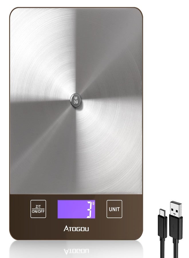 Atogou Food Scale, 33lb Rechargeable Kitchen Scale with Full-View Backlit LCD Display, Waterproof Stainless Steel Surface, Type-C Charging, Grams and Ounces for Baking, Cooking, Food Black - Image 1