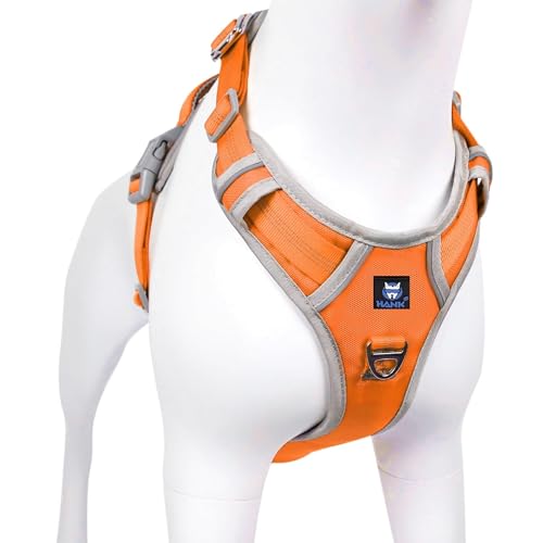 HANK Dog Harness | 3M Reflective Strap | Dog Body Vest for Medium Dogs | Soft Comfortable Padded | Anti Pull Harness for Walking, Training (Orange - Grey - M (14-22Kg) - Image 1