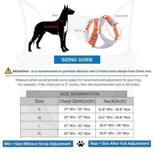 HANK Dog Harness | 3M Reflective Strap | Dog Body Vest for Medium Dogs | Soft Comfortable Padded | Anti Pull Harness for Walking, Training (Orange - Grey - M (14-22Kg) - Image 5