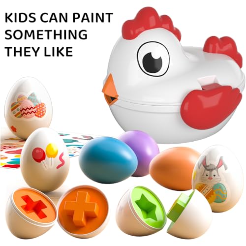 TEMI Toddler Chicken Easter Eggs - Color Matched Game Shape Sorter with 6 Toy Eggs for Kids 3-5, Fine Motor Skills Sensory Toys, Educational Gifts for 3-6 Girls Boys Baby - Image 3