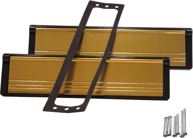 Draft Dodger 12"" Insulated Universal Telescopic Polished Gold Flap on Black Frame Mail Slot Mailbox - Image 1