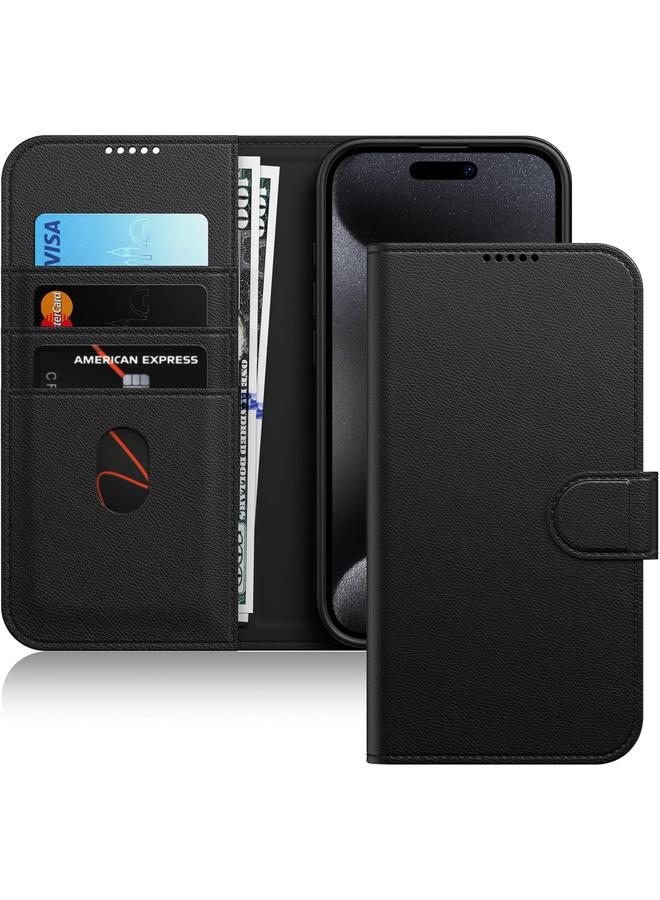 Jetech Wallet Case For Iphone 15 Pro 6.1 Inch Shockproof Pu Leather Magnetic Flip Cover With Card Holder Stand Feature And Full Camera Protection Black Titanium - Image 1