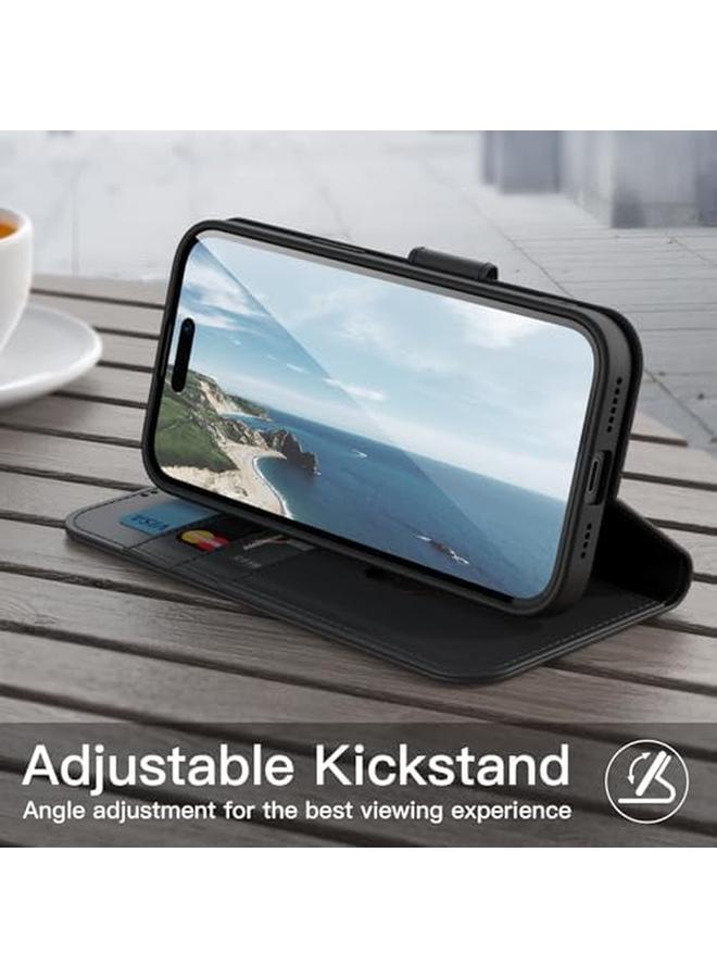 Jetech Wallet Case For Iphone 15 Pro 6.1 Inch Shockproof Pu Leather Magnetic Flip Cover With Card Holder Stand Feature And Full Camera Protection Black Titanium - Image 4