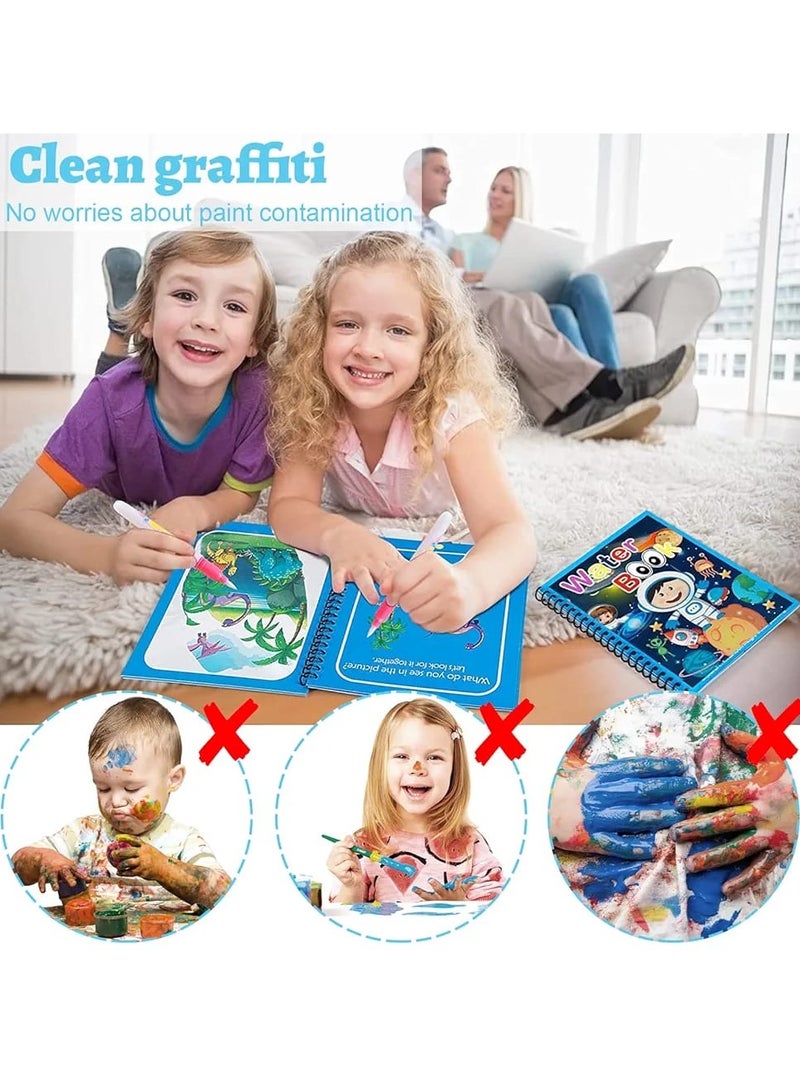 مجموعة 6 كتب تلوين بالماء السحرية – كتب تلوين تعليمية قابلة لإعادة الاستخدام للأطفال – مع قلم مائي – تصميم الفضاء – لعبة تعليمية خالية من الفوضى للأولاد والبنات - Image 4