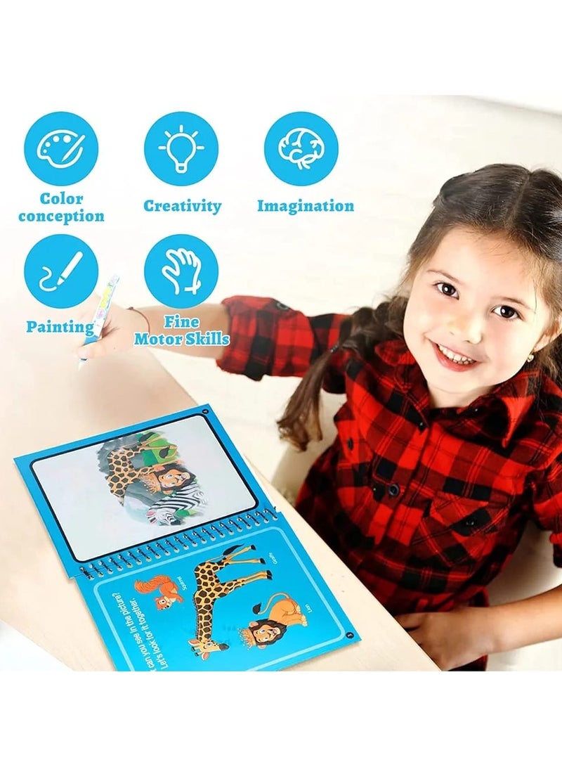 مجموعة 6 كتب تلوين بالماء السحرية – كتب تلوين تعليمية قابلة لإعادة الاستخدام للأطفال – مع قلم مائي – تصميم الفضاء – لعبة تعليمية خالية من الفوضى للأولاد والبنات - Image 5