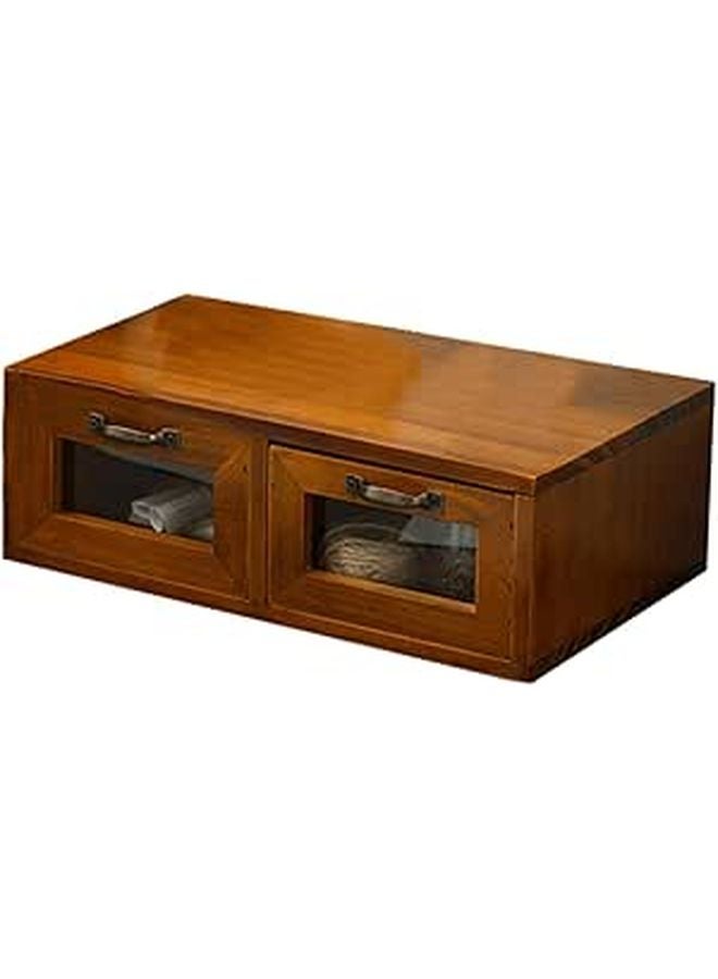 Vintage Wooden Monitor Riser with Dual Storage Box Ergonomic Desk Organizer for Home Office - Image 1